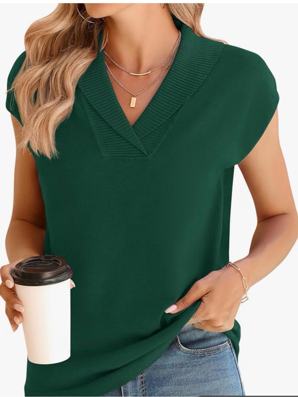 Women’s Deep Green V-Neck Knit Top NWOT